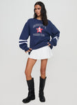 front view of model wearing Princess Polly Snoopy Star Tennis Club Sweater Navy Long 