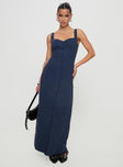 front view of model wearing Princess Polly Vaugn Maxi Dress Navy Sweetheart Neckline 