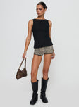 front view of model wearing Princess Polly Michaud Top Black Sleeveless Boat Neck 