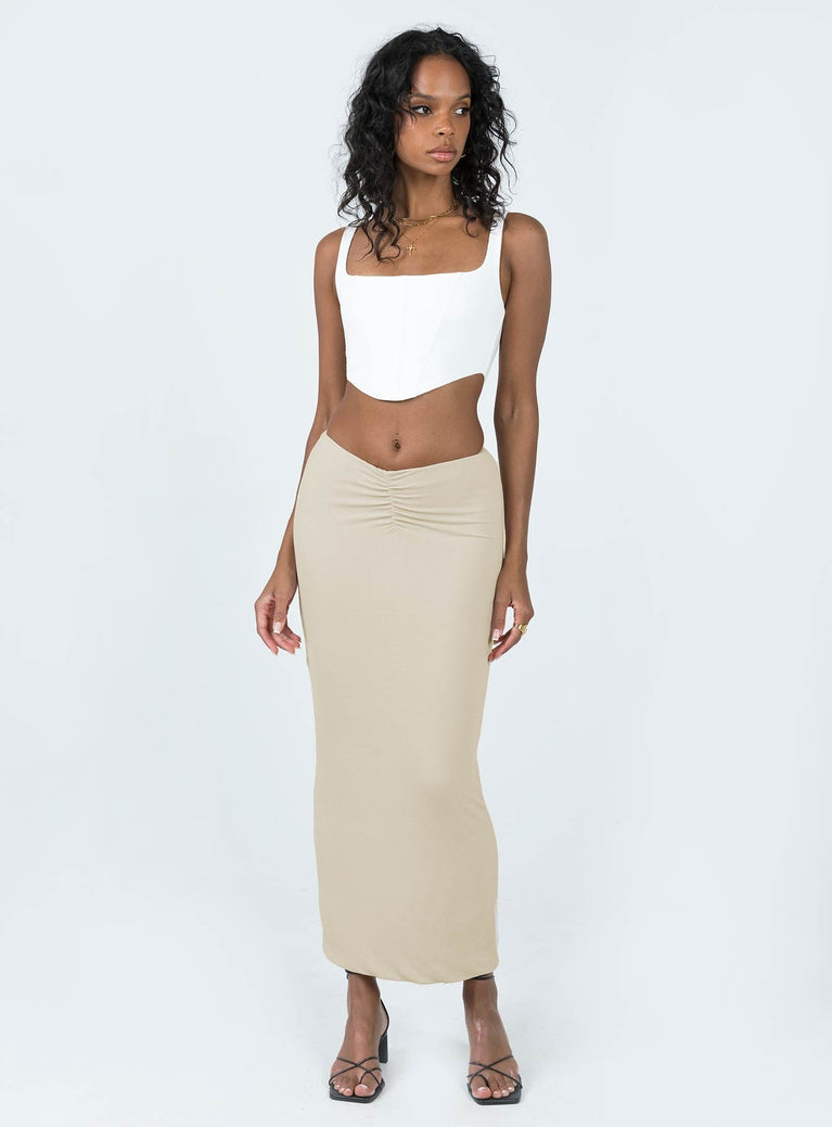 Front view of model wearing  front Elidy Maxi Skirt Beige Princess Polly  Maxi 