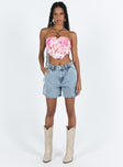 Front view of model wearing  front Lou Carpenter Denim Shorts Light Wash Princess Polly High Waisted Shorts 