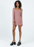 Front view of model wearing  front Princess Polly High Neck  Cavanagh Long Sleeve Mini Dress Dusty Pink