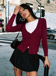 side view of model wearing Princess Polly York Cardigan Cherry Red 