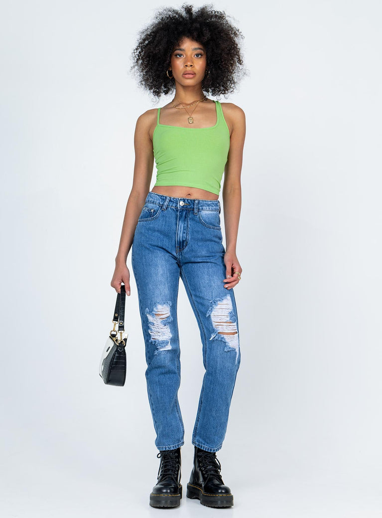 front view of model wearing Princess Polly Khaled Skinny Mid Wash Denim Jeans High Waisted 