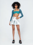 front view of model wearing Princess Polly Becca Long Sleeve Crop Top Teal 