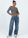 Front view of model wearing  front Princess Polly High Waisted  Tein Low Waist Jeans Dark Denim