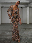 Front view of model wearing  front JGR & STN Martine Skirt Black / Brown Princess Polly  Maxi 