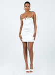 side view of model wearing Princess Polly Kenzie Mini Dress White Tall Sweetheart Neckline 