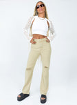 front view of model wearing Princess Polly Lou Jeans Beige High Waisted 