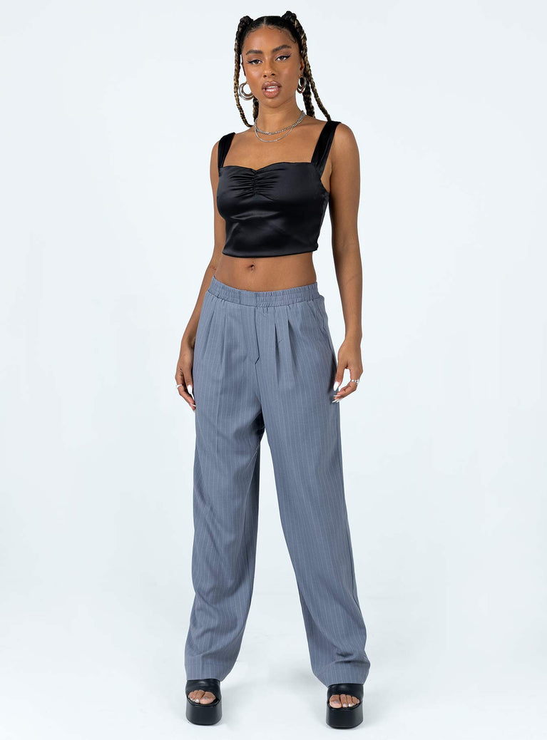 Front view of model wearing  front Princess Polly High Waisted Pants  Agyness Pant Slate Pinstripe