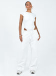 front view of model wearing Princess Polly Solita Bodysuit White Short Sleeves Boat Neck 