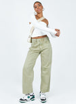 Front view of model wearing  front Princess Polly  Poseidon Slouch Denim Jean Khaki