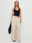 front view of model wearing Princess Polly Beach Comber Linen Pant Beige High Waisted Pants 