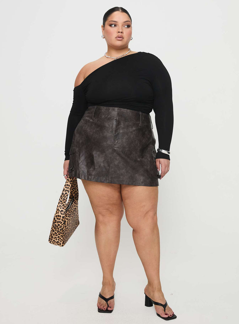 Domenic Faux Leather Mini Skirt Washed Black Curve