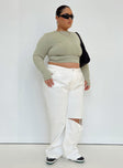 Front view of model wearing  front Princess Polly Mid Rise  Sevina Wide Leg Denim Jeans White Curve