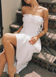 front view of model wearing Princess Polly Emiliano Strapless Maxi Dress White Straight Neck 