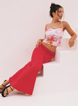   front view of model wearing Princess Polly Hugs & Kisses Knit Maxi Skirt Red Midi Skirts 