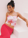 front view of model wearing Princess Polly Palladino Halter Top Floral / Multi Sleeveless Sweetheart 