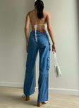 back view of model wearing Princess Polly Darla Cargo Denim Jeans High Waisted 