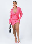 front view of model wearing Princess Polly Levi Mini Dress Pink 