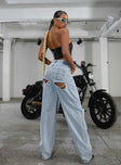 Front view of model wearing  front Princess Polly High Waisted  JGR & STN Coyote Wide Leg Jean Vintage Indigo