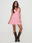 front view of model wearing Princess Polly Galvis Mini Dress Pink Plunger 