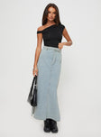   front view of model wearing Princess Polly Brandee Tie Front Denim Maxi Skirt Light Wash Maxi 