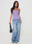 front view of model wearing Princess Polly Strutter Strapless Top Purple Sleeveless straight 