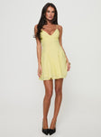 front view of model wearing Princess Polly Webbs Mini Dress Yellow Plunger 