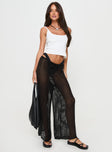 front view of model wearing Princess Polly Darcie Knit Pants Black Low Rise Pants 