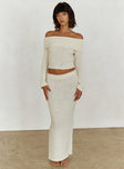   front view of model wearing Princess Polly Snuggle Boucle Maxi Skirt Cream Maxi 