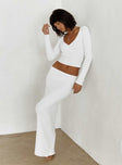 front view of model wearing Princess Polly Memi Long Sleeve Top White Full Sleeves Plunger 