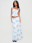   front view of model wearing Princess Polly Modern Girl Maxi Skirt White / Blue Floral Maxi 