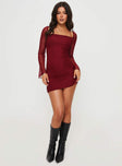 product Princess Polly High Neck  Bilbao Long Sleeve Mini Dress Burgundy