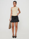   front view of model wearing Princess Polly Ravioli Bubble Hem Mini Skirt Black Mini Skirts 