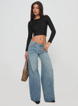 Demie Distressed Detail Wide Leg Jean Light Wash