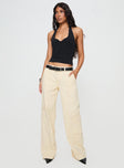 front view of model wearing Princess Polly Chicker Mid Rise Pants Beige Low Rise Pants 