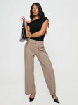 front view of model wearing Princess Polly Jeller Pinstripe Pants Beige Pinstripe High Waisted Pants 