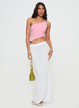 front view of model wearing Princess Polly Toomba One Shoulder Top Pink Sleeveless Asymmetric Neckline 