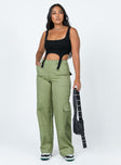 front view of model wearing Princess Polly Luna Mid Rise Cargo Pants Green 