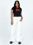 Front view of model wearing  front Princess Polly High Waisted Pants High Waisted Pants  Alexis Cargo Pants White