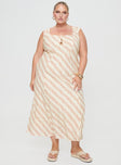 front view of model wearing Princess Polly Chosen Girl Linen Blend Maxi Dress Multi Curve Square Neck 