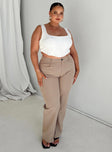 Front view of model wearing  front Princess Polly High Waisted Pants  Titius Pants Beige Curve