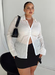 Front view of model wearing  front Princess Polly Full Sleeves High Neck  Chrisley Shirt White Curve