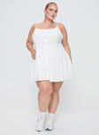 front view of model wearing Princess Polly Elian Linen Blend Mini Dress White Curve Square Neck 