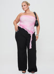 front view of model wearing Princess Polly Travessa Asymmetric Tube Top Pink Curve Sleeveless straight 