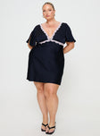 front view of model wearing Princess Polly Jaron Mini Dress Navy Curve Plunger 