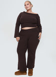 front view of model wearing Princess Polly Try Me Knit Pants Chocolate Curve High Waisted Pants 