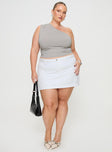   front view of model wearing Princess Polly Zakai Cargo Denim Mini Skirt White Denim Curve Mini Skirts 