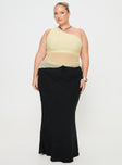 front view of model wearing Princess Polly Gilda Asymmetric Top Cream Curve Sleeveless Asymmetric Neckline 